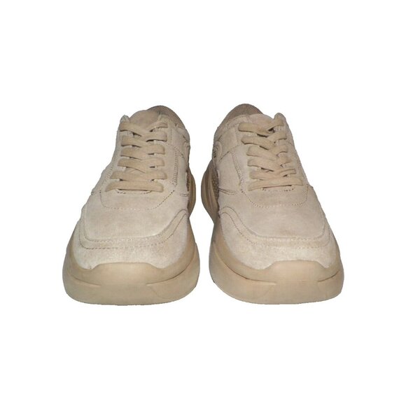 EU 38 Women's 7.5 Zara Platform Sneakers Shoes Beige Suede 2.5 Inch Heel Y2K - Picture 3 of 12